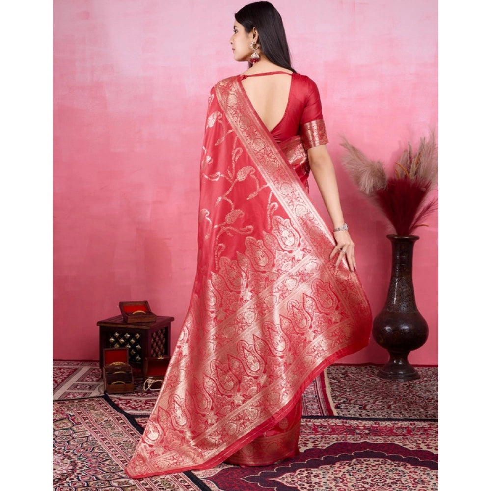 T-Touch Women’s Banarasi Silk Printed Saree with Blouse Piece (Red)