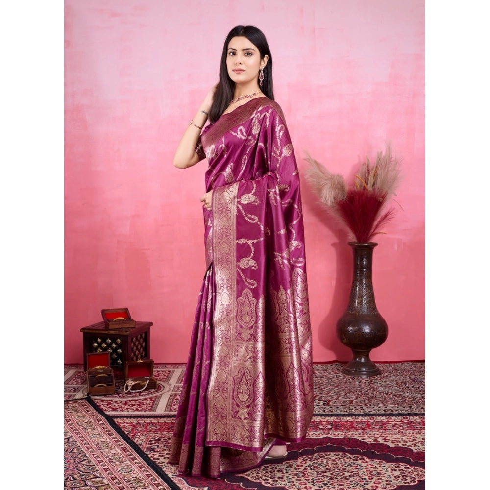T-Touch Women’s Banarasi Silk Printed Saree with Blouse Piece (Wine)