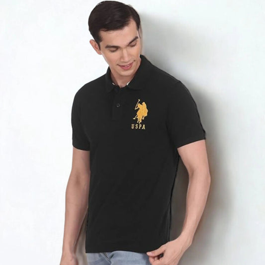 US Polo Assn. (USPA) Collar Neck Polo T-Shirt (Black)