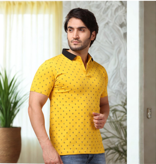 Berry Blues Men's Premium Dotted Pure Cotton Collar Neck Polo T-Shirt