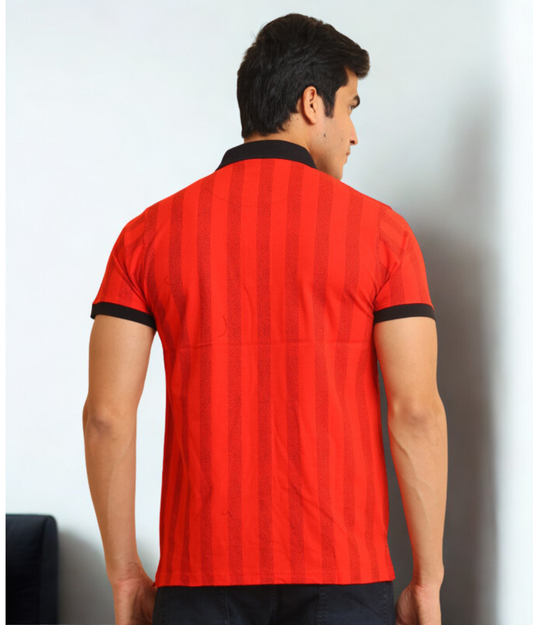 Berry Blues Men's Premium Striped Polo Collar Pure Cotton T-Shirt