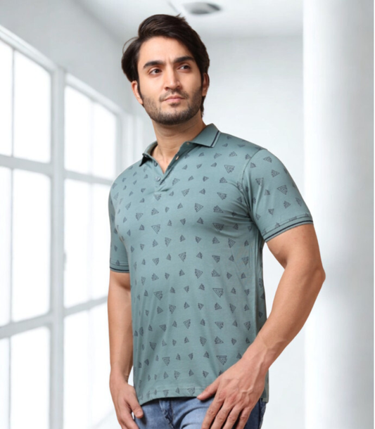 Berry Blues Men's Premium Printed Pure Cotton Sage Polo Collar Neck T-Shirt