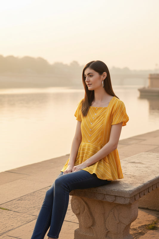 T-Touch Women’s Square Neck Short Top (Mustard)