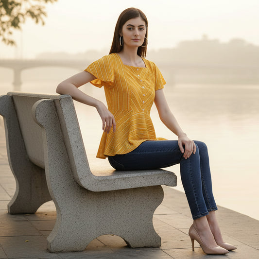 T-Touch Women’s Square Neck Short Top (Mustard)