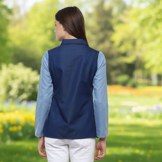 T-Touch Women’s Premium Denim Long Sleeves Top – Blue | Patch Work