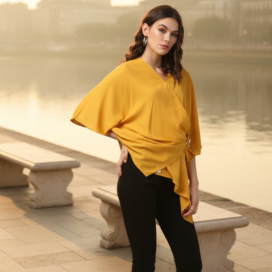 T-Touch Women's Solid V-Neck Cape Sleeve Top