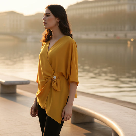 T-Touch Women's Solid V-Neck Cape Sleeve Top