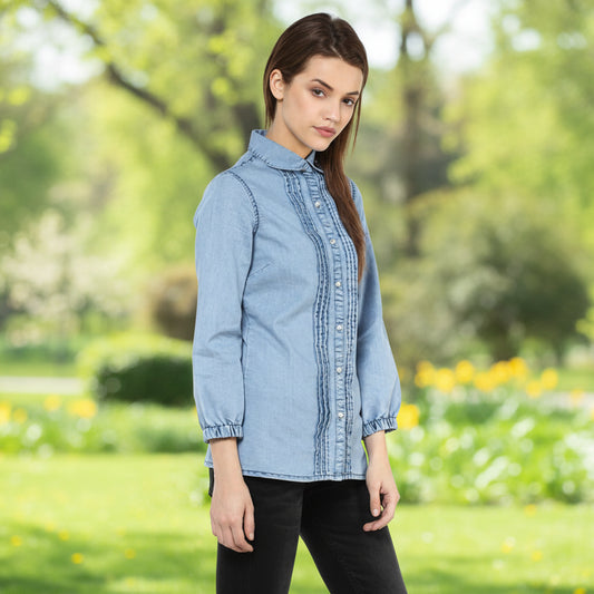 T-Touch Women's Premium Denim Blue Long Sleeves Shirt
