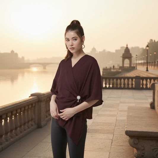 T-Touch Women's Solid V-Neck Cape Sleeve Top