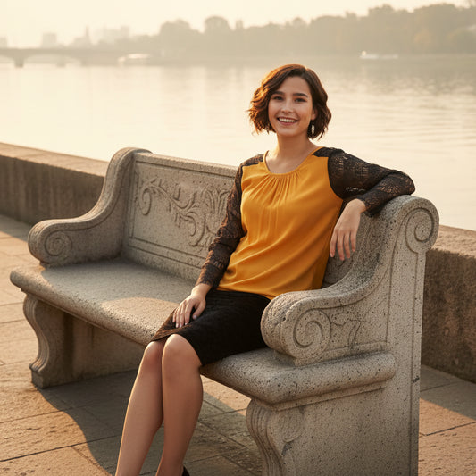 T-Touch Women's Lace Inserts Long Sleeves Top (Yellow)