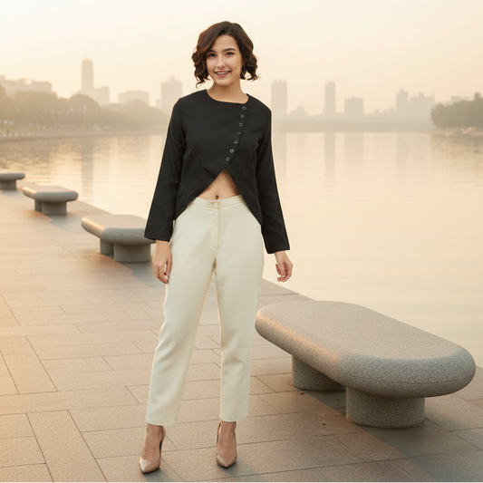 T-Touch Women's Asymmetrical Long Sleeves Top (Black)