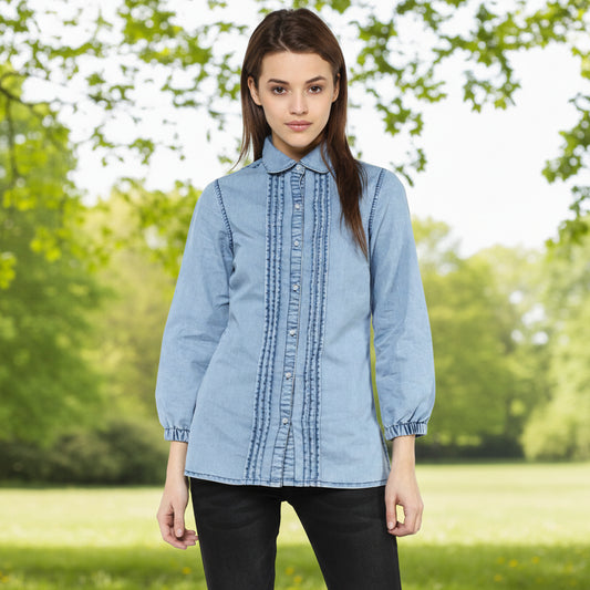 T-Touch Women's Premium Denim Blue Long Sleeves Shirt