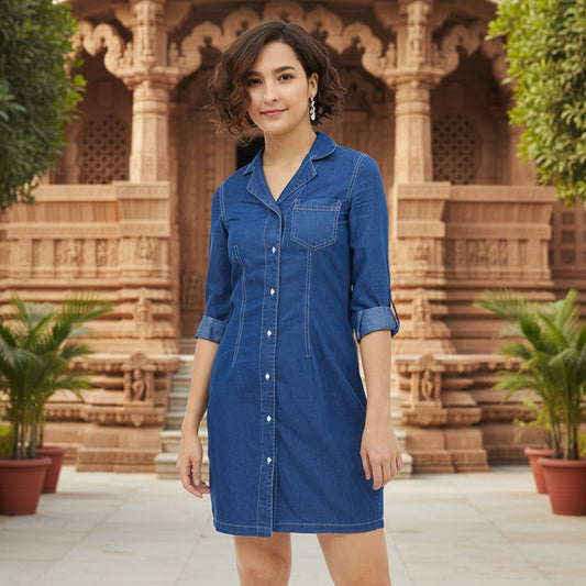 T-Touch Women's Premium Denim Blue Long Sleeves Dress