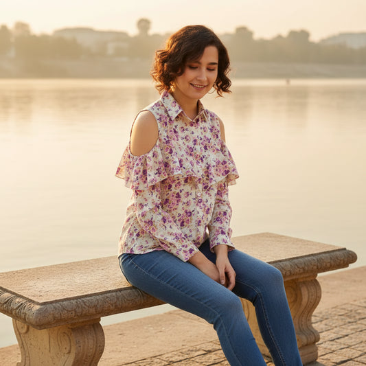T-Touch Women’s Floral Cold Shoulder Shirt