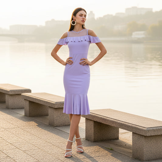 T-Touch Women's Knitting stretchable Round Neck Dress (Purple)