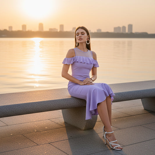 T-Touch Women's Knitting stretchable Round Neck Dress (Purple)