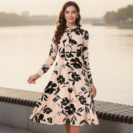 T-Touch Women's Knitting Printed Full Sleeve Dress (Cream)