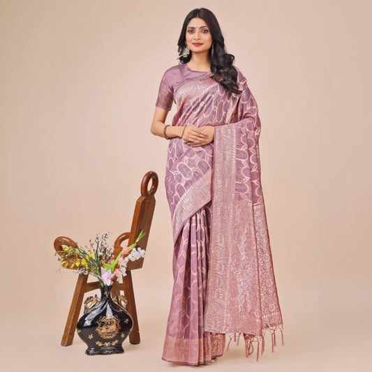 T-Touch Women's Linen Cotton Printed Saree with Blouse Piece (Purple)