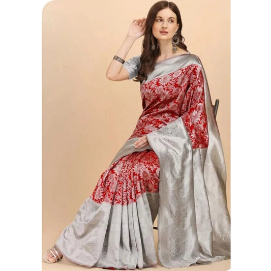 T-Touch Women's Soft Lichi Silk Printed Kanjivaram Saree (Red)