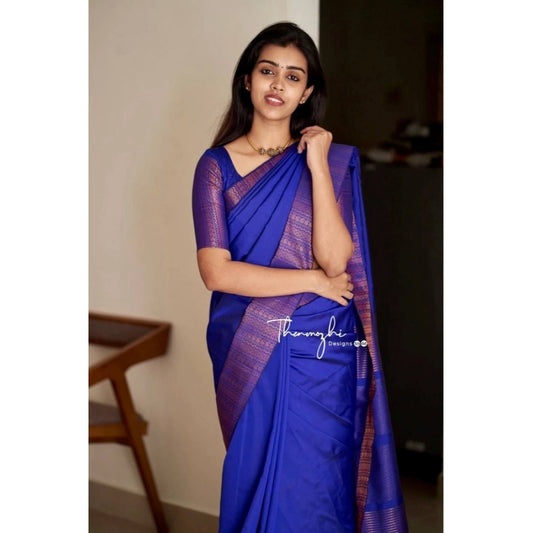 T-Touch Women's Soft Lichi Silk Kanjivaram Saree (Blue)