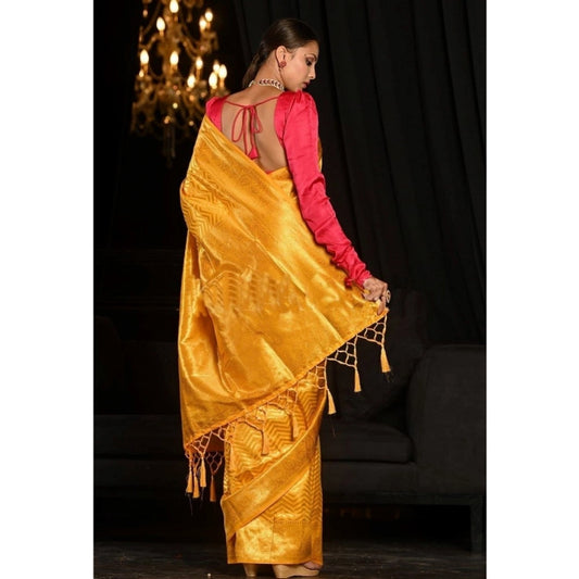 T-Touch Women's Soft Lichi Silk Zari Woven Kanjivaram Saree (Yellow)