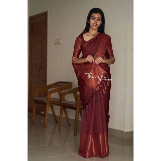 T-Touch Women's Soft Lichi Silk Kanjivaram Saree (Maroon)