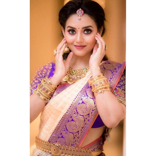 T-Touch Women's Soft Lichi Silk Printed Kanjivaram Saree (Purple)