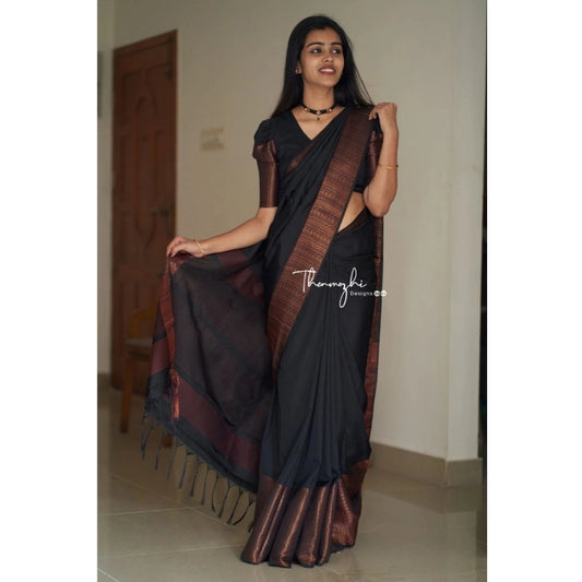 T-Touch Women's Soft Lichi Silk Kanjivaram Saree (Black)
