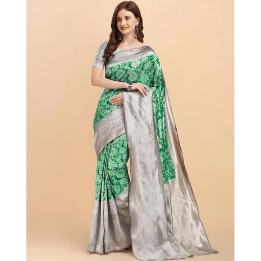 T-Touch Women's Soft Lichi Silk Printed Kanjivaram Saree (Green)