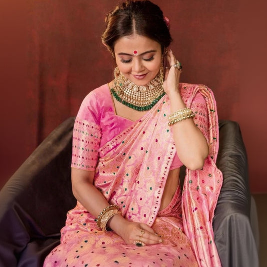 T-Touch Women's Soft Lichi Silk Zari Woven Kanjivaram Saree(Pink)