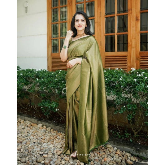 T-Touch Women's Soft Lichi Silk Zari Woven Kanjivaram Saree (Green)