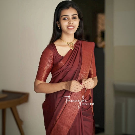 T-Touch Women's Soft Lichi Silk Kanjivaram Saree (Maroon)