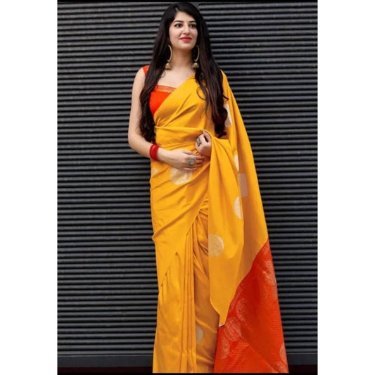 T-Touch Women's Soft Lichi Silk Zari Woven Kanjivaram Saree (Yellow)