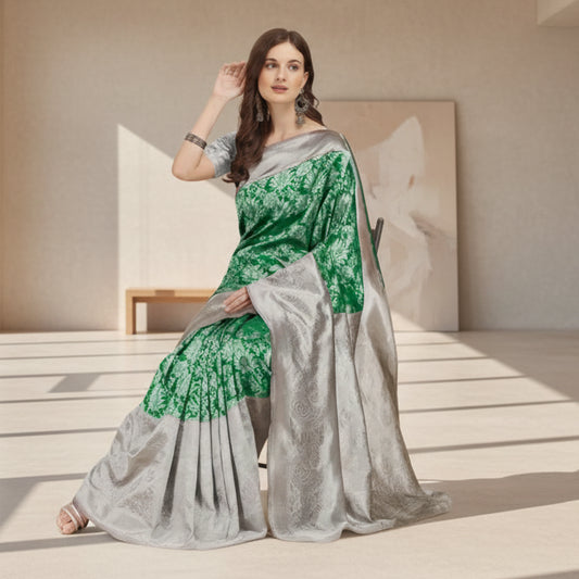 T-Touch Women's Soft Lichi Silk Printed Kanjivaram Saree (Green)