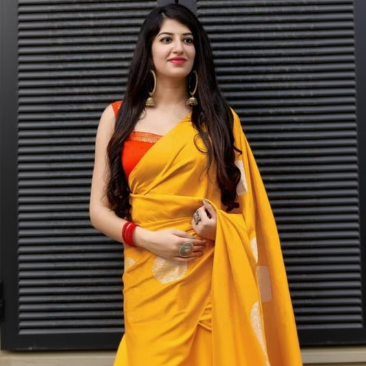 T-Touch Women's Soft Lichi Silk Zari Woven Kanjivaram Saree (Yellow)