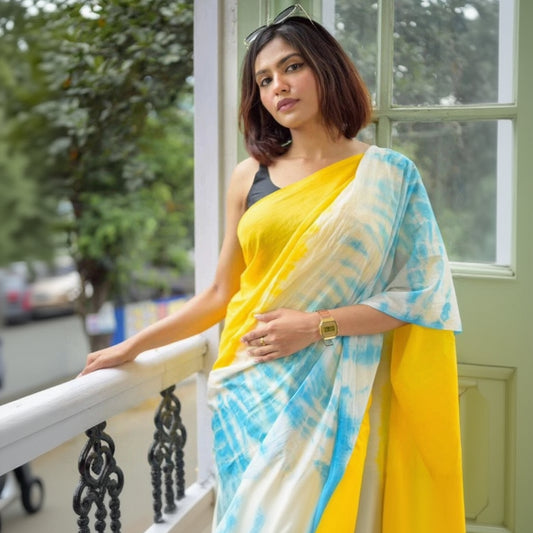 T-Touch Women’s Linen Printed Saree with Blouse Piece (Multicolor)