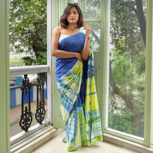 T-Touch Women’s Linen Printed Saree with Blouse Piece (Blue)