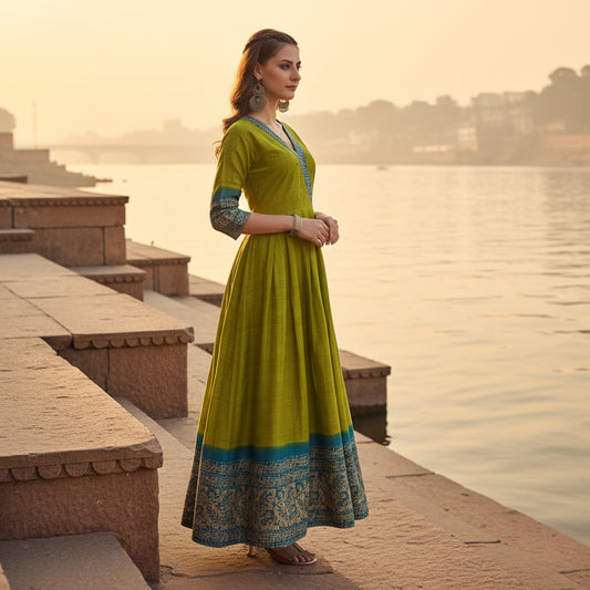 T-Touch Women's Printed Anarkali Gown (Green)