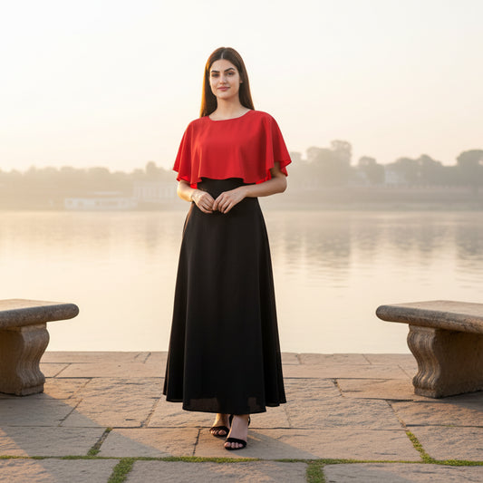 T-Touch Women’s Casual Crepe Cape Sleeve Dress (Red)