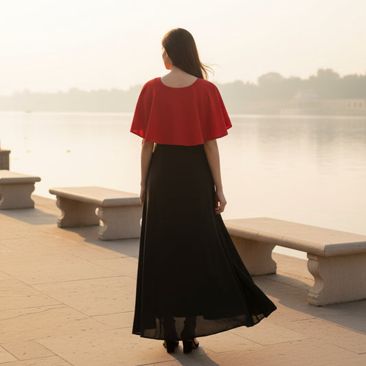 T-Touch Women’s Casual Crepe Cape Sleeve Dress (Red)