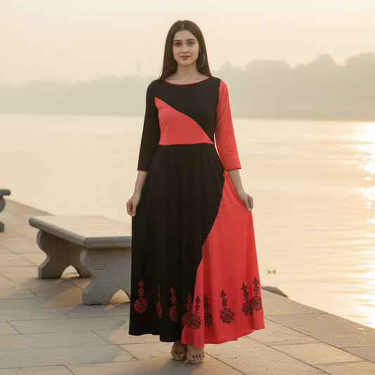 T-Touch Women's Rayon Long Sleeves Maxi Dress (Pink)