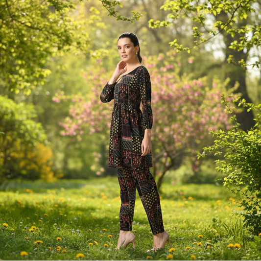 T-Touch Women's Casual Crepe Long Sleeves Cord Set (Black)