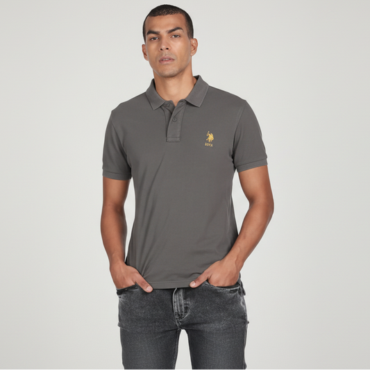 US Polo Assn. (USPA) Collar Neck Polo T-Shirt (Dark Grey)