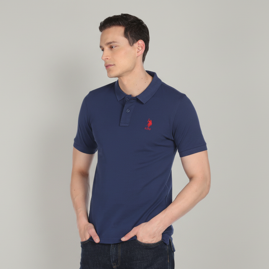 US Polo Assn. (USPA) Collar Neck Polo T-Shirt (Navy Blue)