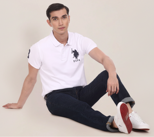 US Polo Assn. (USPA) Collar Neck Polo T-Shirt (White)