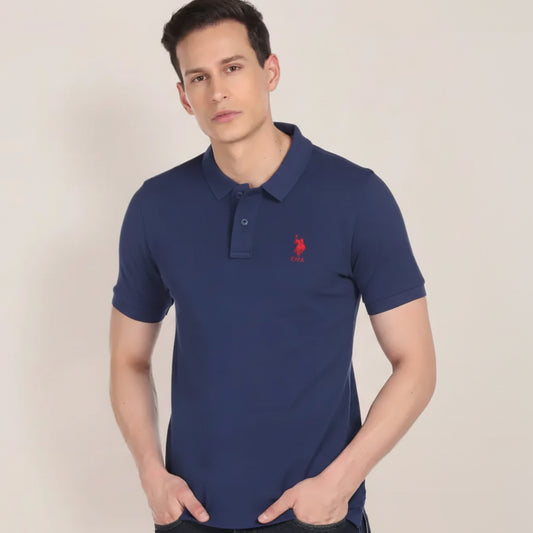 US Polo Assn. (USPA) Collar Neck Polo T-Shirt (Navy Blue)