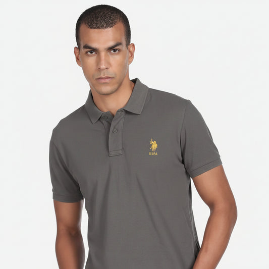 US Polo Assn. (USPA) Collar Neck Polo T-Shirt (Dark Grey)